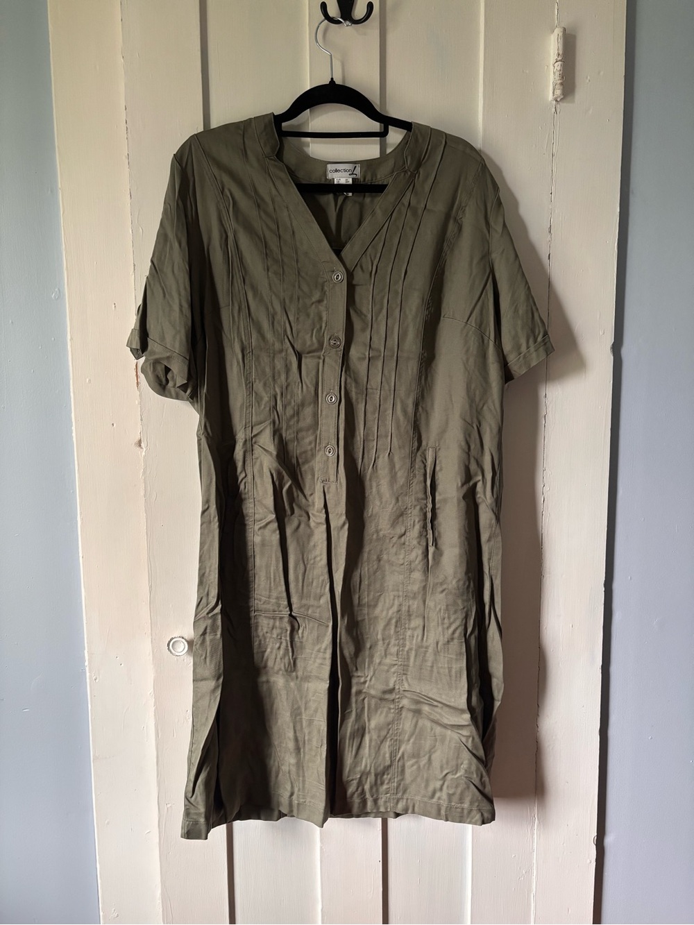 Olive Green Top with Label Detail